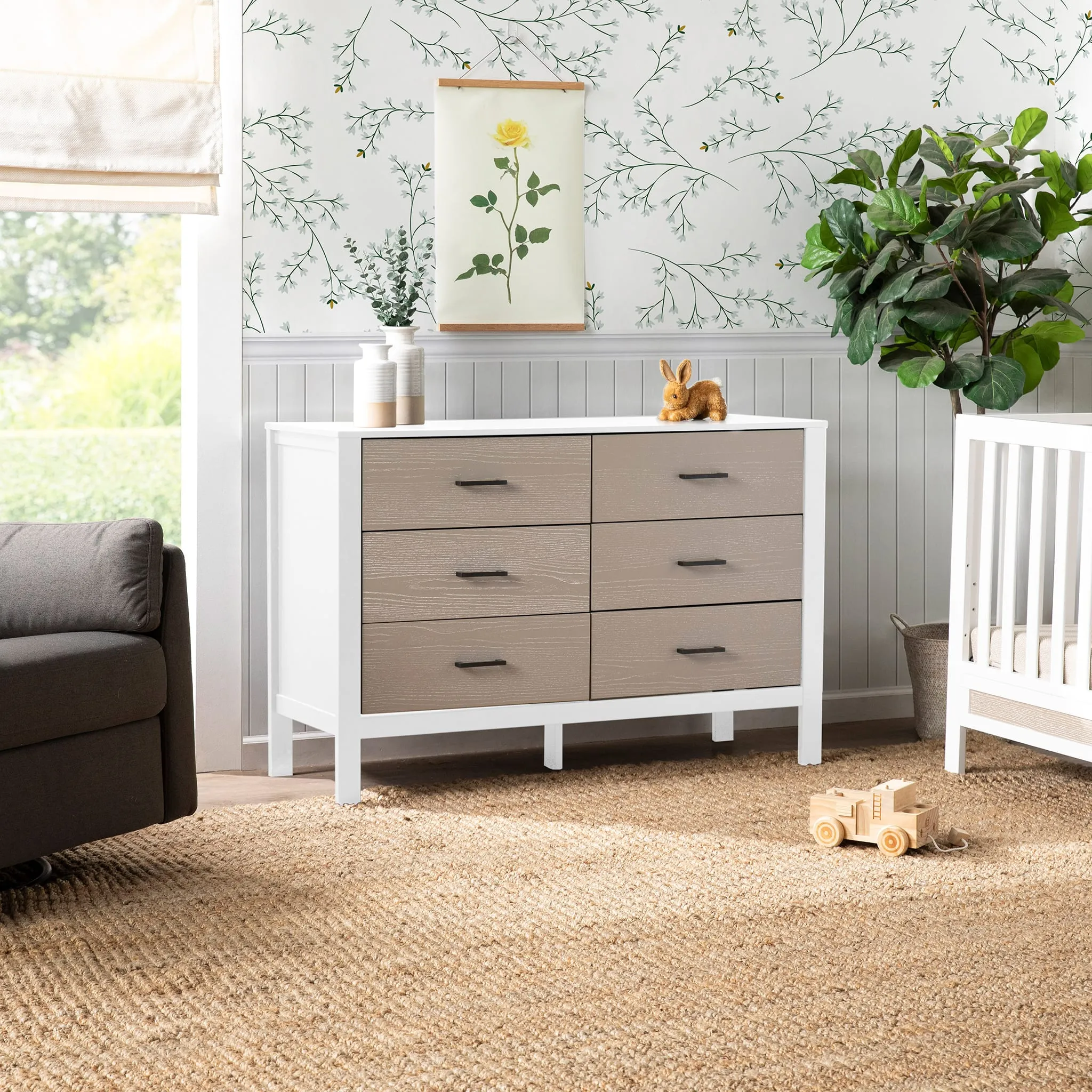 DaVinci Bureau 6 Tiroirs Radley - Blanc et Bois Côtier