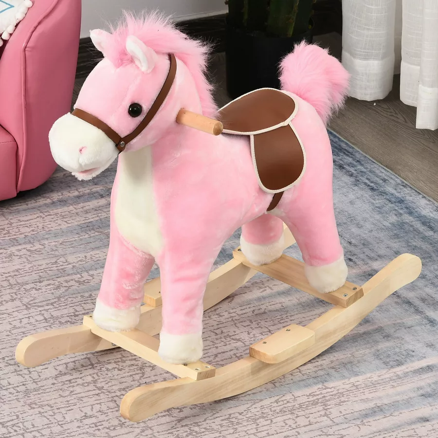 HOMCOM Kinder Schaukelpferd mit Tiergeräusche rosa