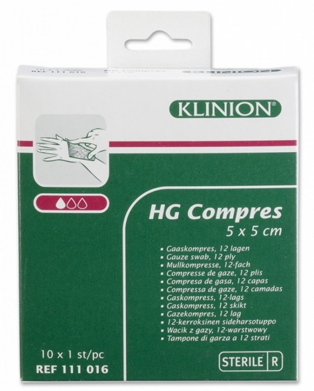 Klinion HG Gaaskompressen 5x5cm 10 stuks