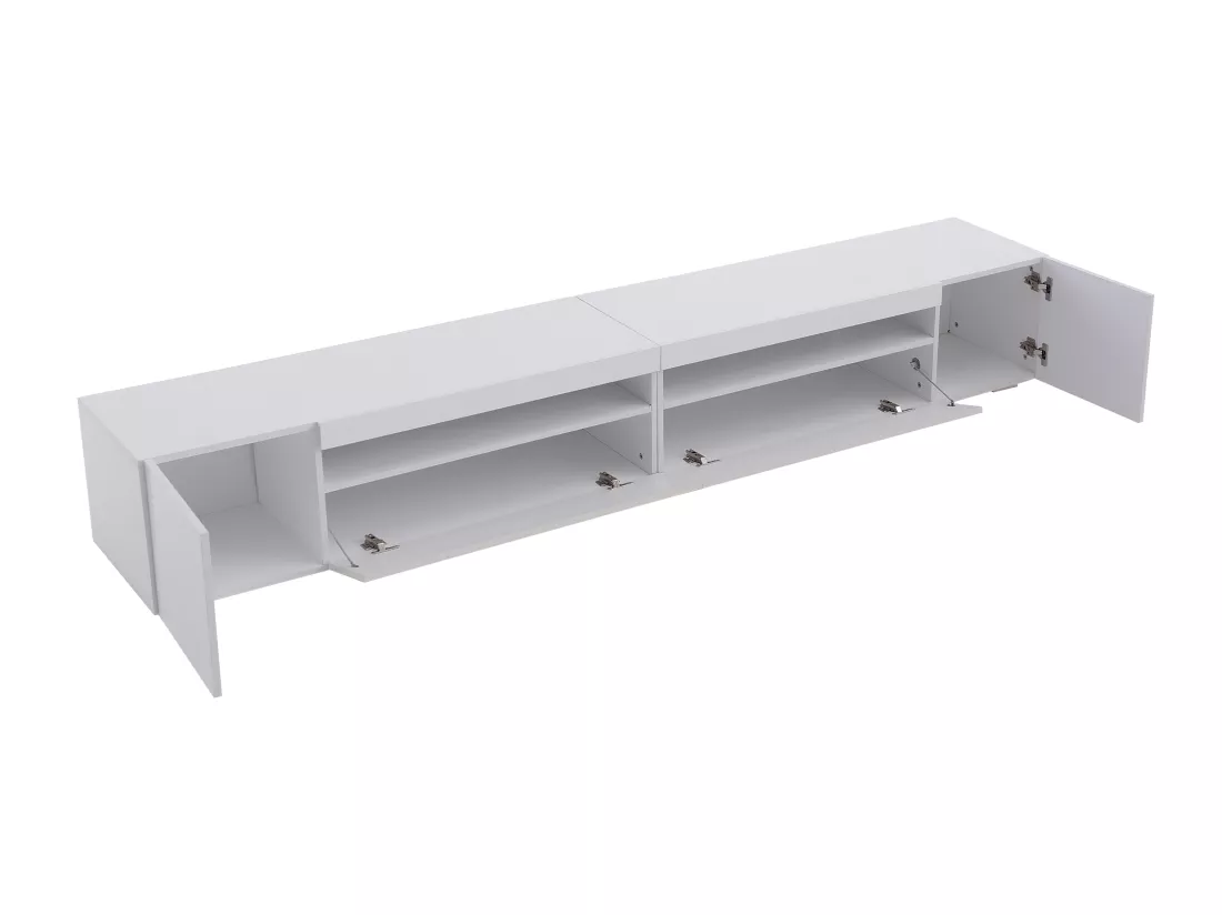 Meuble TV 240cm avec LED variable - style contemporain - Blanc
