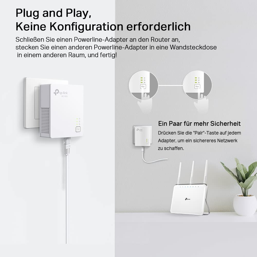 (1Gbit/s) Powerline Starter Kit AV1000 Gigabit Port DLAN Adapter (TL-PA7017 KIT (CH)) - Weiss