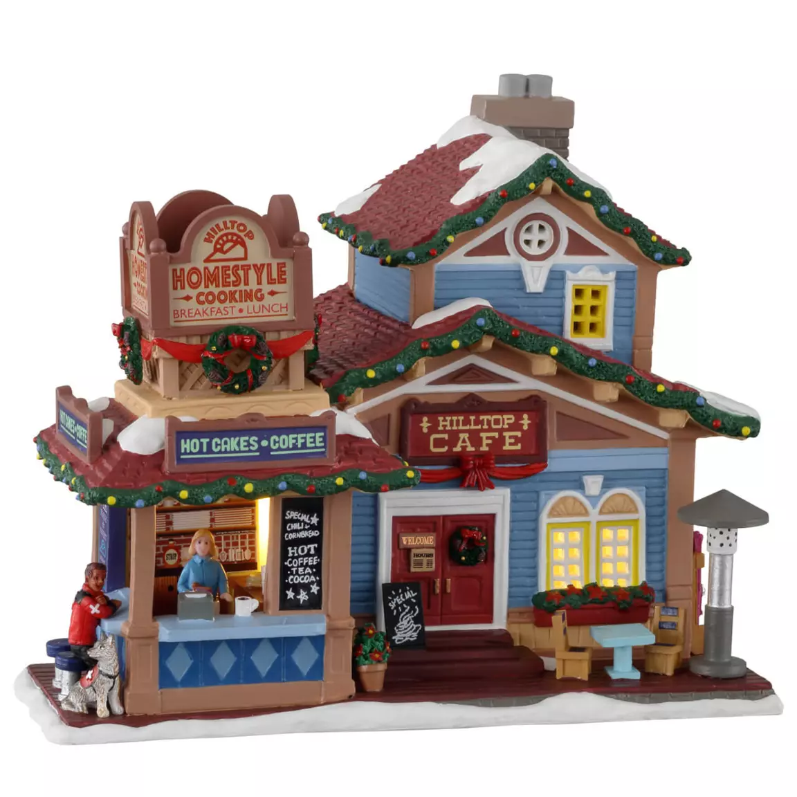 Village de Noël Lemax à piles lumineux Café perché au sommet de la montagne