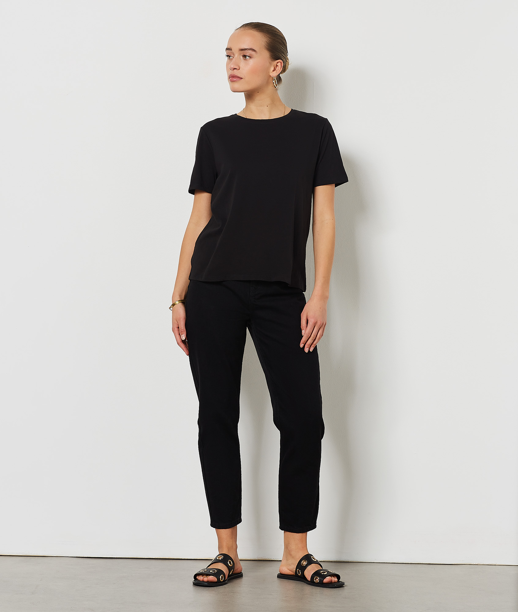 Jean mom taille haute, 100% coton