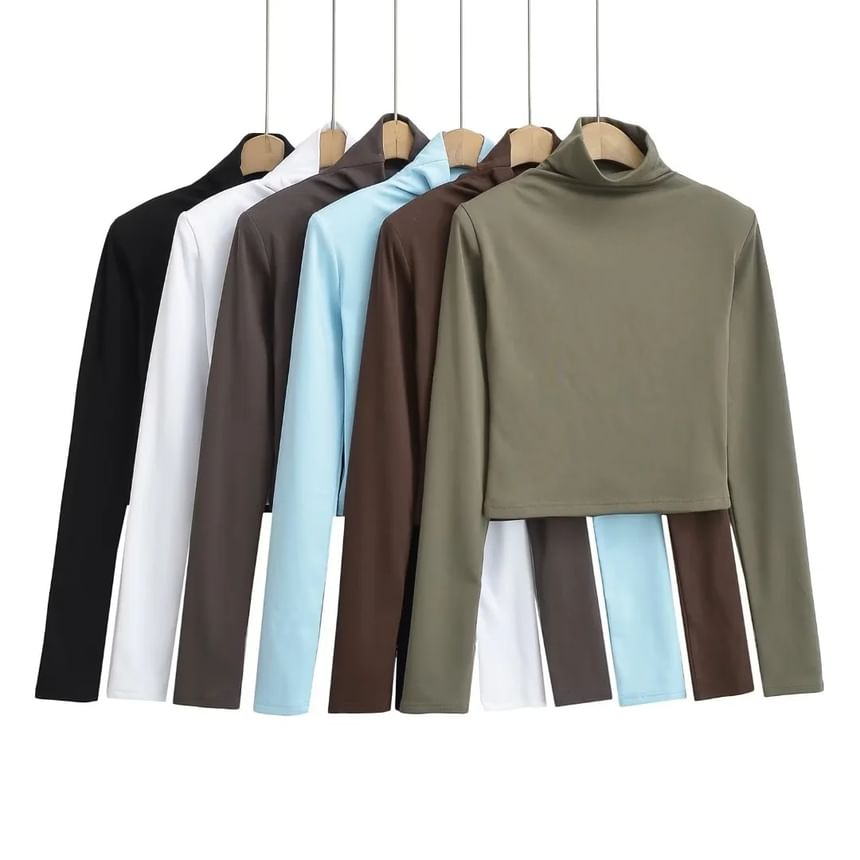 Asiris - T-shirt met lange mouwen en coltrui, effen en cropped