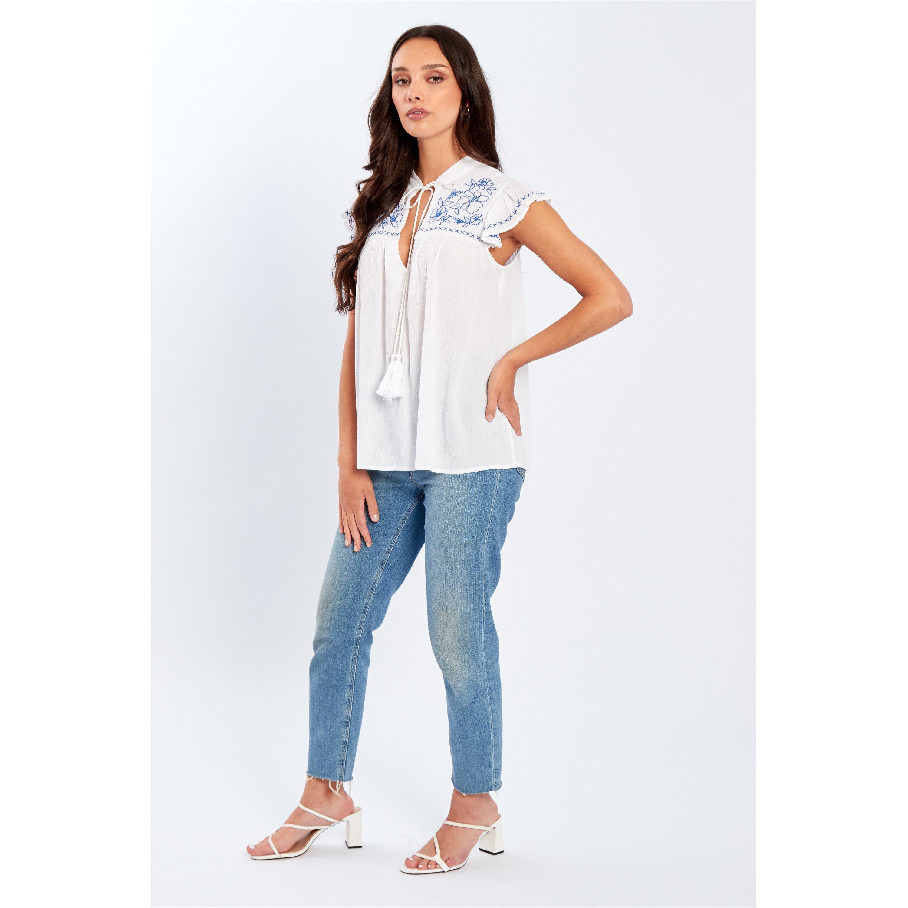 Be You BY Embroidered Crinkle Blouse Womens