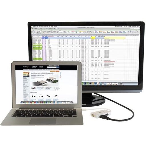 StarTech.com Adaptateur de voyage Mini DisplayPort vers VGA / DVI / HDMI - Convertisseur vidéo 3-en-1 - Blanc