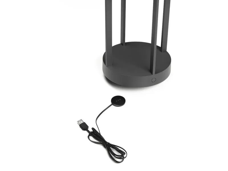 Konstsmide Chieti -lyhty, antrasiitti, lasikoriste, USB-lataus, himmennettävä
