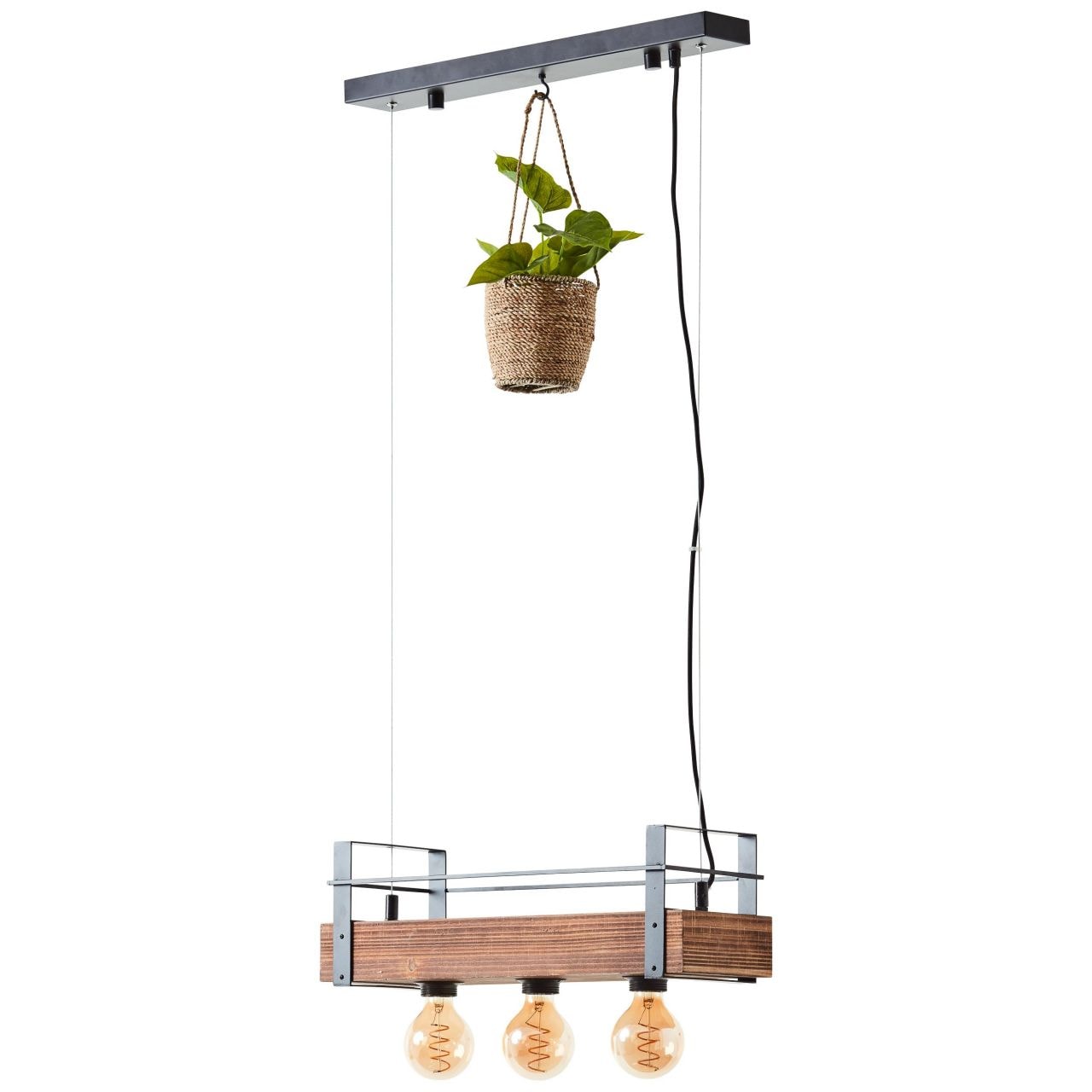 Brilliant Pendelleuchte »Bankwood« E27 1 Stk. Hängelampe 3flg schwarz stahl/holz