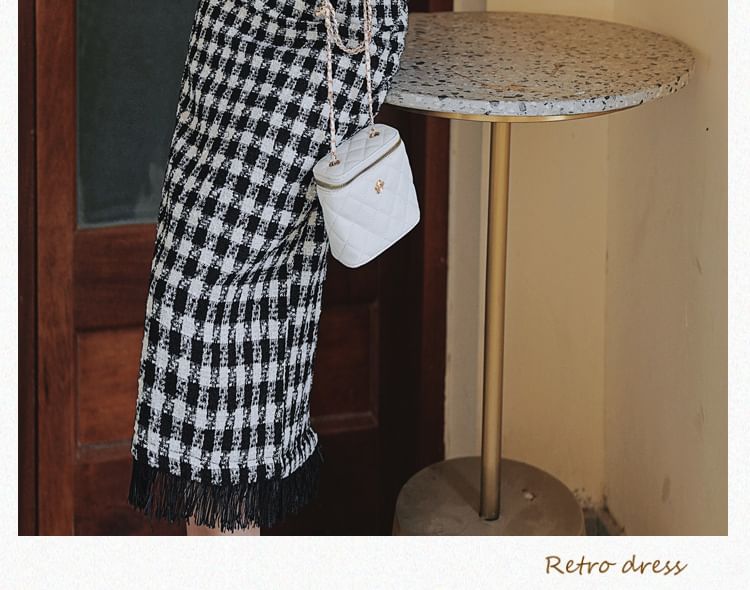 Cocaliso - Effen vest met kanten kraag / Geruite midi-rok met hoge taille / Set