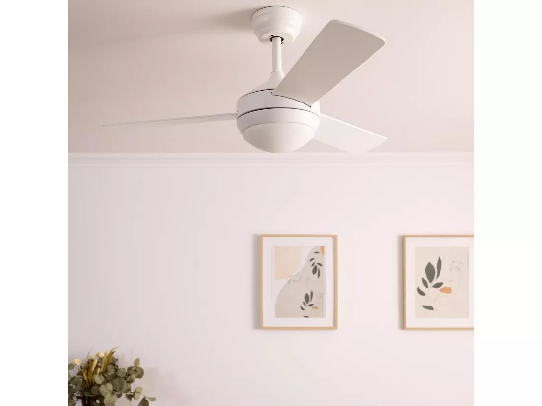 Ventilateur Exterieur Silencieux Navy 107cm Moteur DC Blanc Télécommande Avec lumière