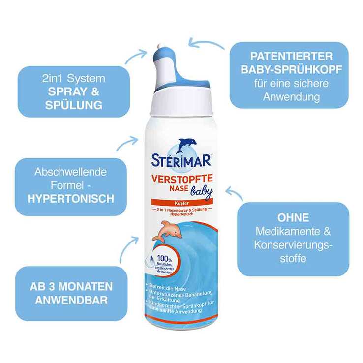 STÉRIMAR Verstopfte Nase Baby 2 in 1 Nasenspray & Spülung, 100 ml