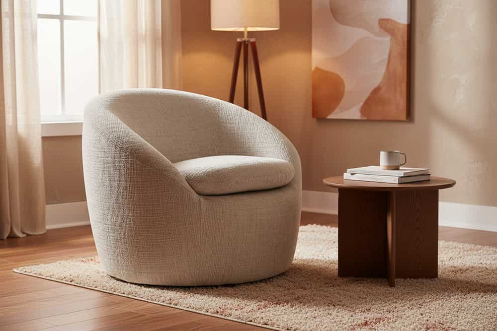 Drehbarer Design Sessel ALPINE beige Chenille Cremona 360° mit Armlehnen