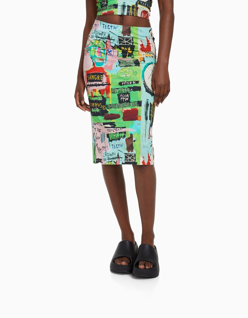 Saia midi com estampa Jean-Michel Basquiat