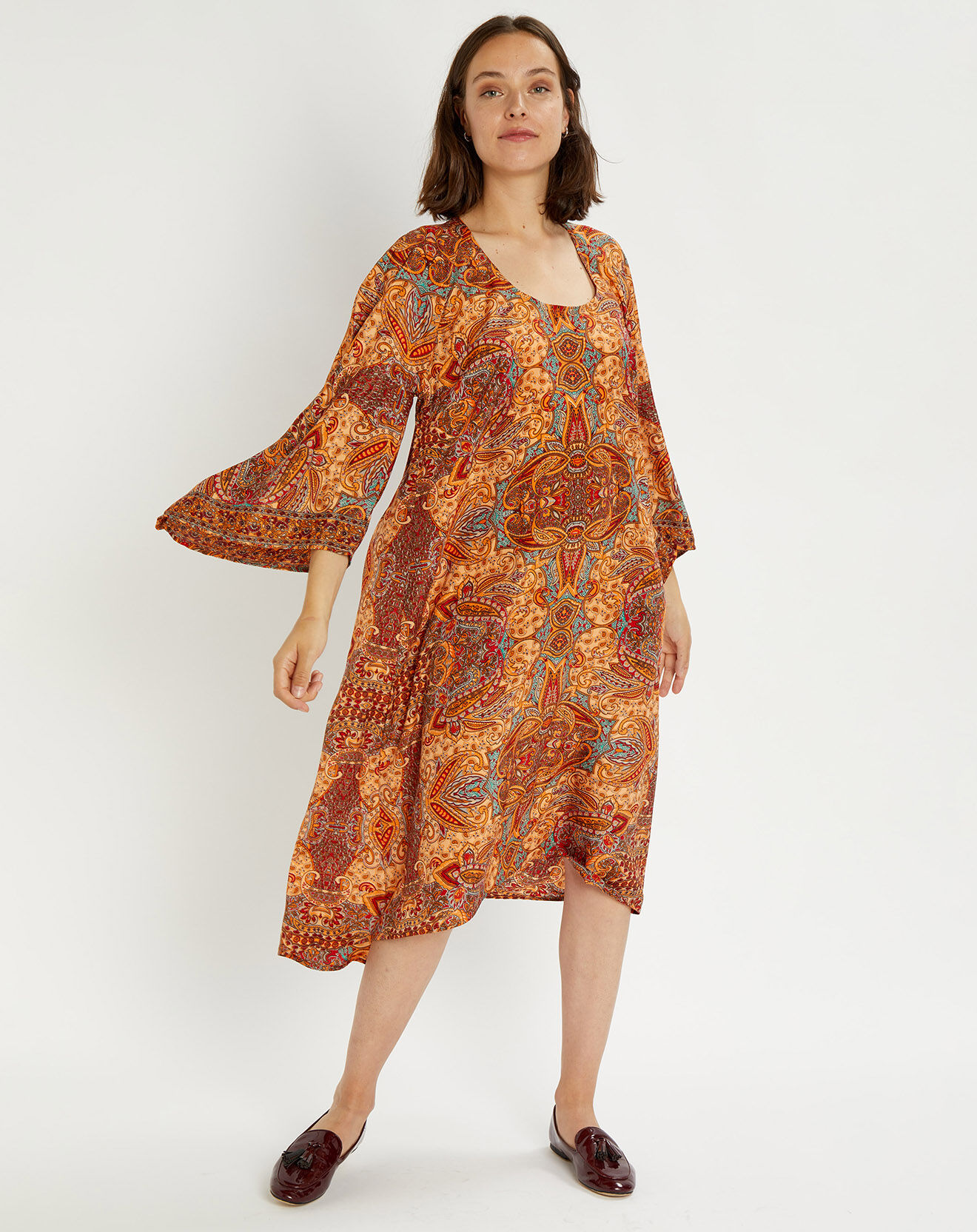 Lauren Vidal Robe en Soie mélangée Sasha imprimée papaye