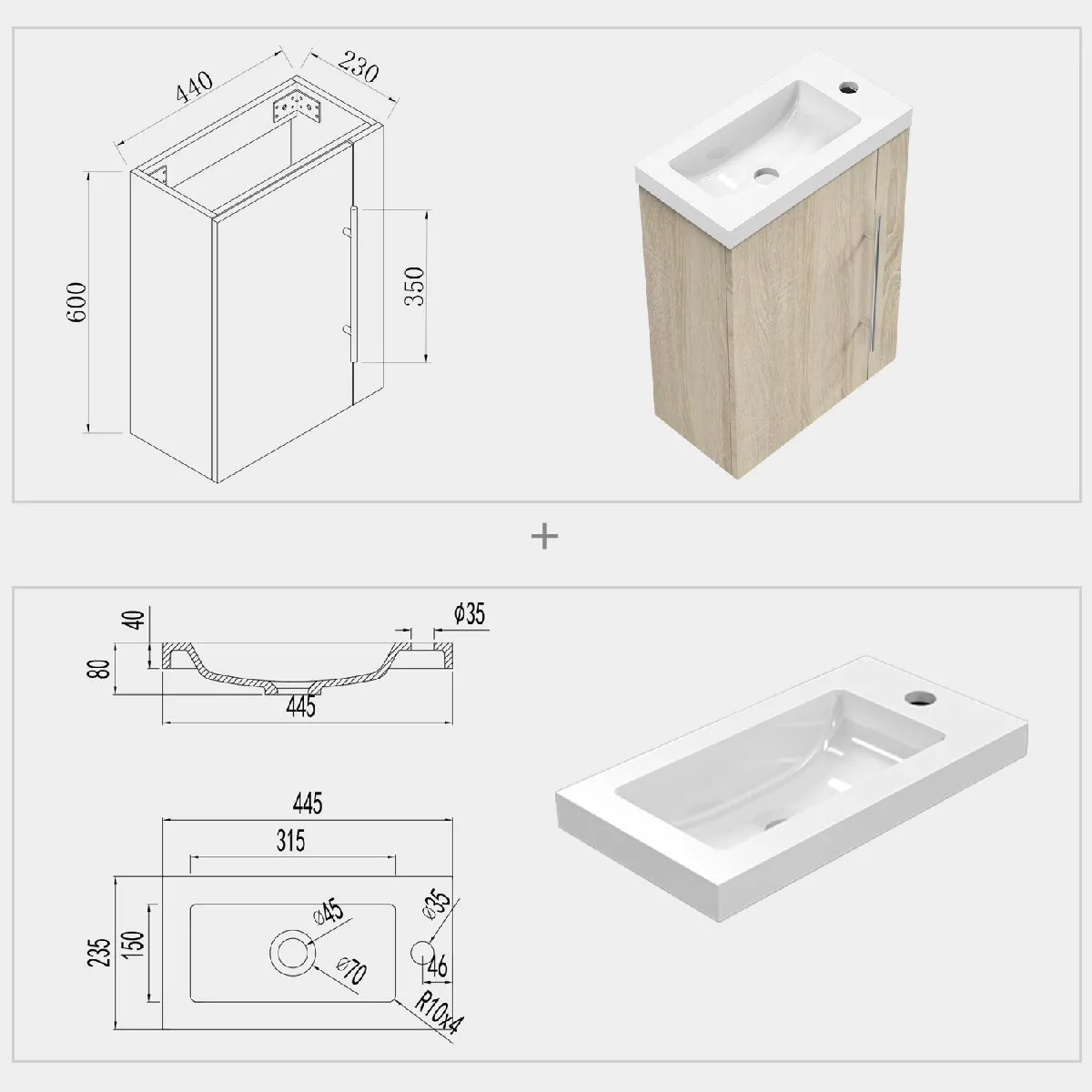 Meuble lave-mains moderne - Bois clair