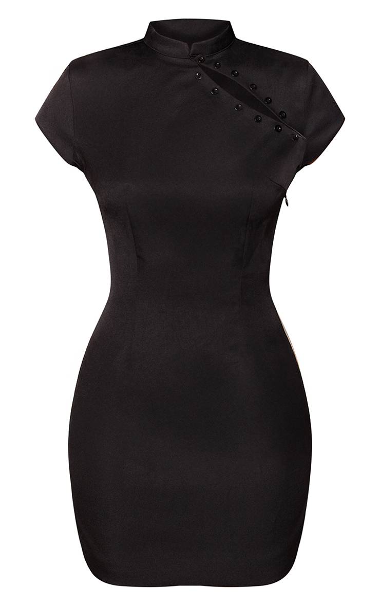 Noir Robe Moulante Asymétrique Tissée Avec Détail Bouton Et Découpe En Trou De Serrure Pour Femmes Grandes Tailles