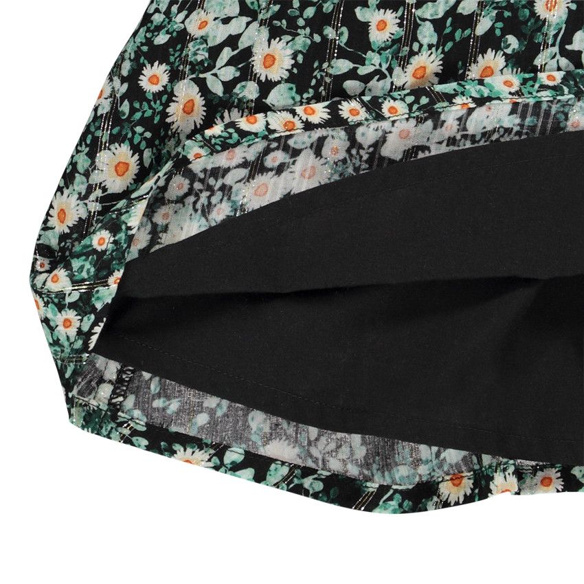 Jupe courte en voile de viscose imprimé fleuri pour fille - Noir