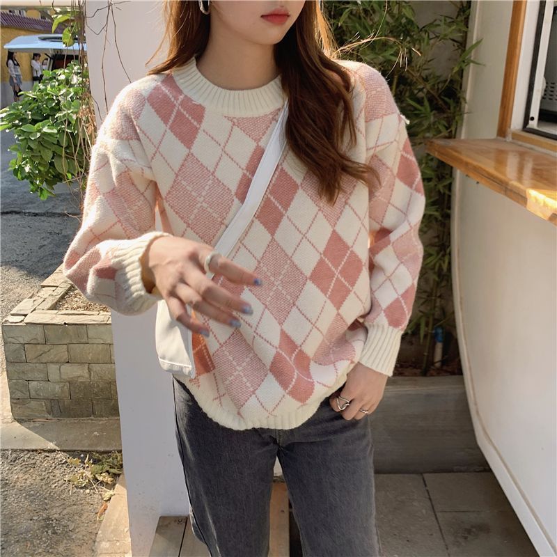 Rerise - Argyle trui met ronde hals