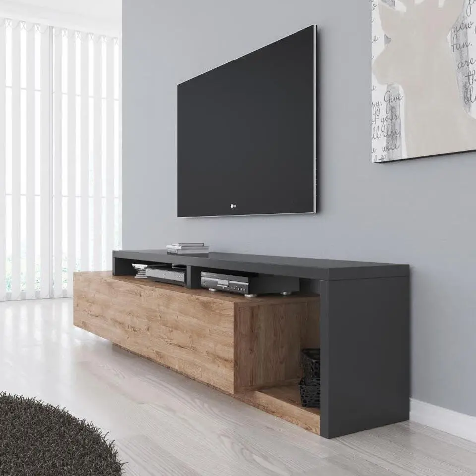 Meubella - TV-Meubel Bello - Eiken - Antraciet - 219 cm