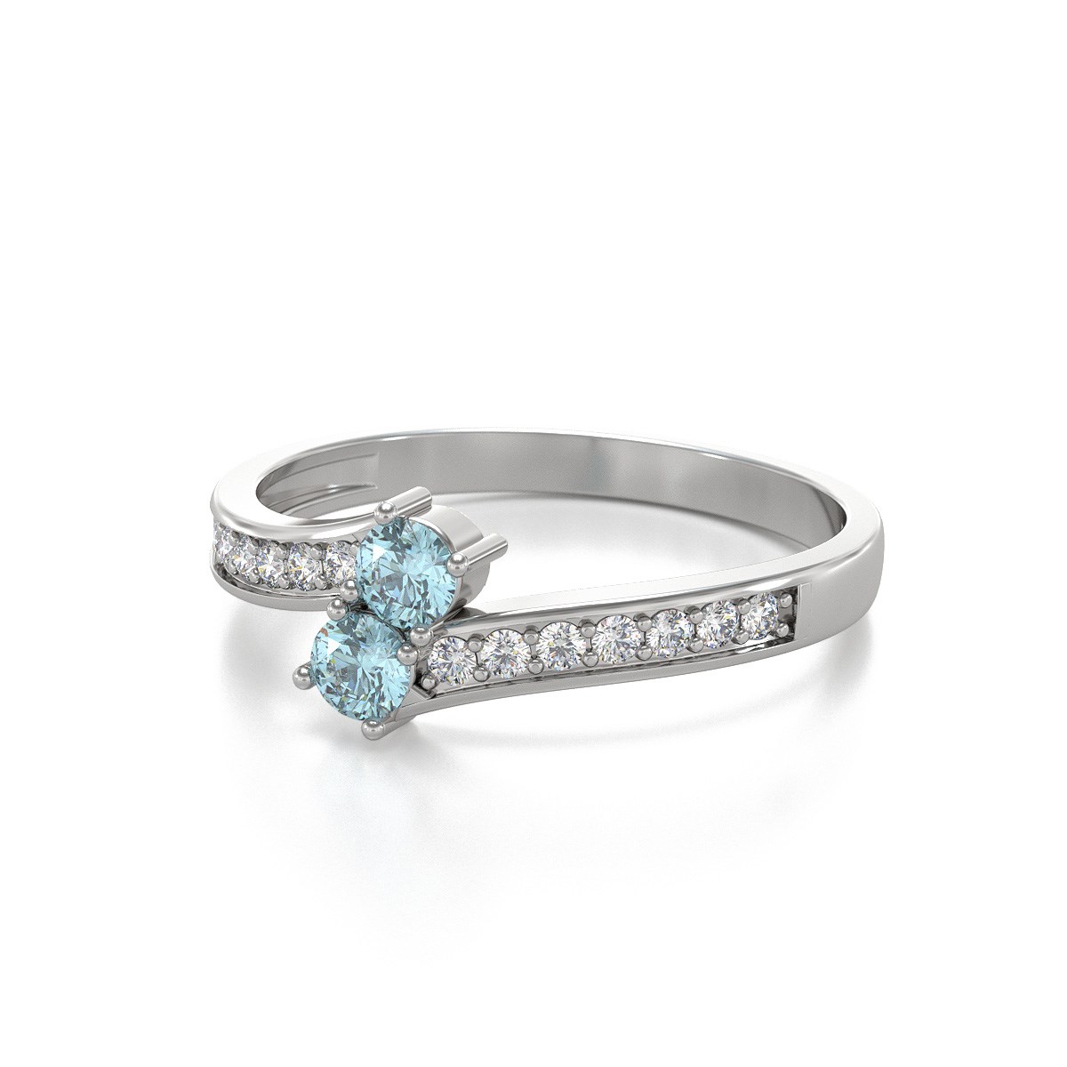 Bague ADEN Or 585 Blanc Duo Aigue-Marine et diamants 2.15grs