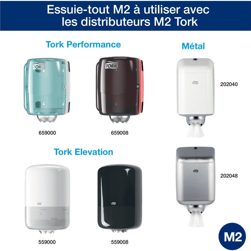 Bobine d'essuyage à dévidage central Tork M2 Wiper 415 Maxi blanche - carton de 6