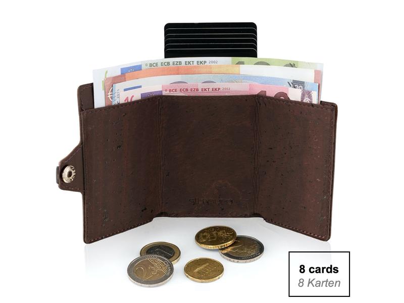 ZNAP Portemonnaie Slim Wallet Kork Brown, 8er Portemonnaie mit entfernbarem Münzfach