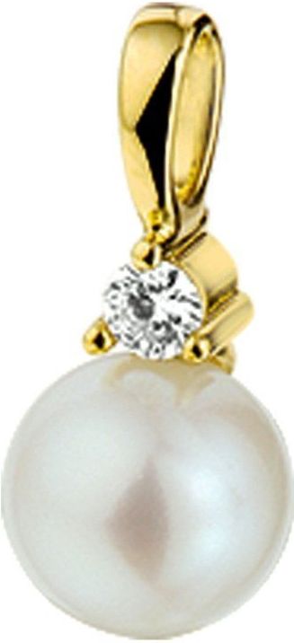 Hanger - Parel En Diamant 0.05ct H Si - 14K Geelgoud - Gepolijst