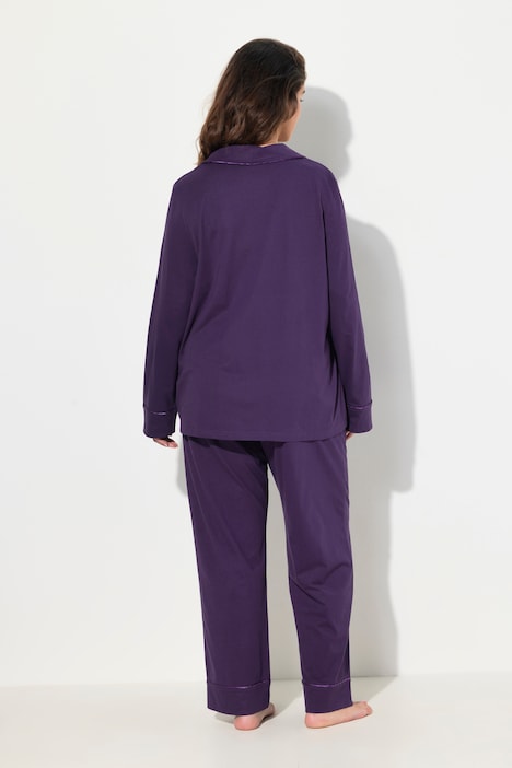 Pyjama, Satin-Piping, Reverskragen, Langarm