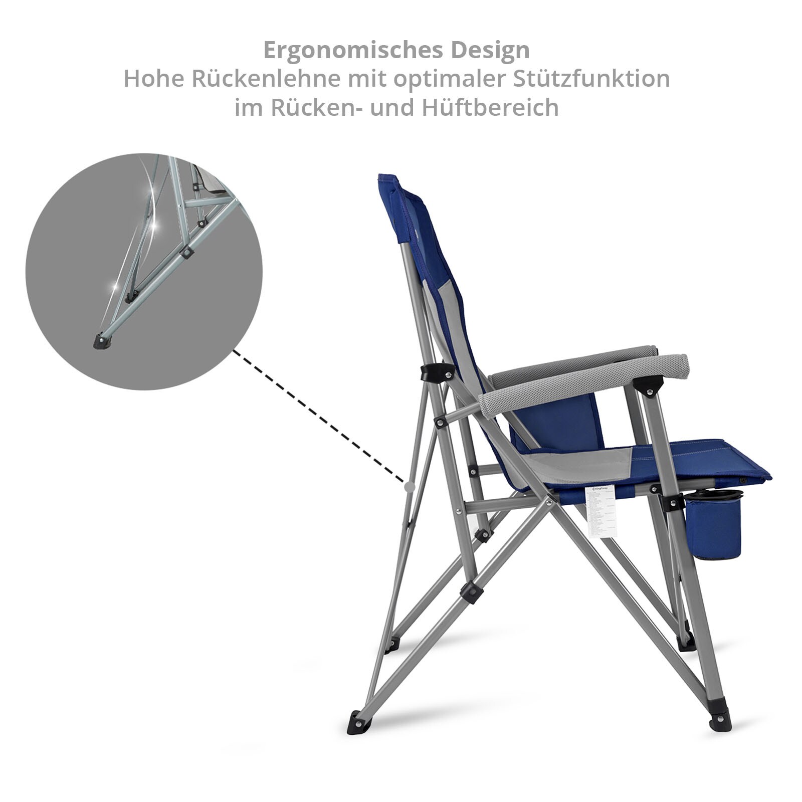KINGCAMP Camping Falt Stuhl XL Klapp Sessel Garten Outdoor Armlehne Stahl 136 kg Farbe: Black/Light Grey