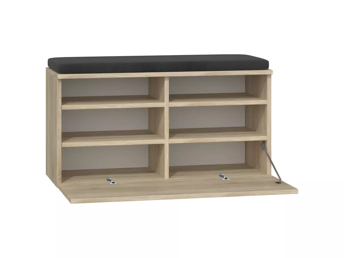 RIVI | Armoire à chaussures + siège + rangement | Porte basculante | 46x85x35 | 6 étagères | Meuble chaussures
