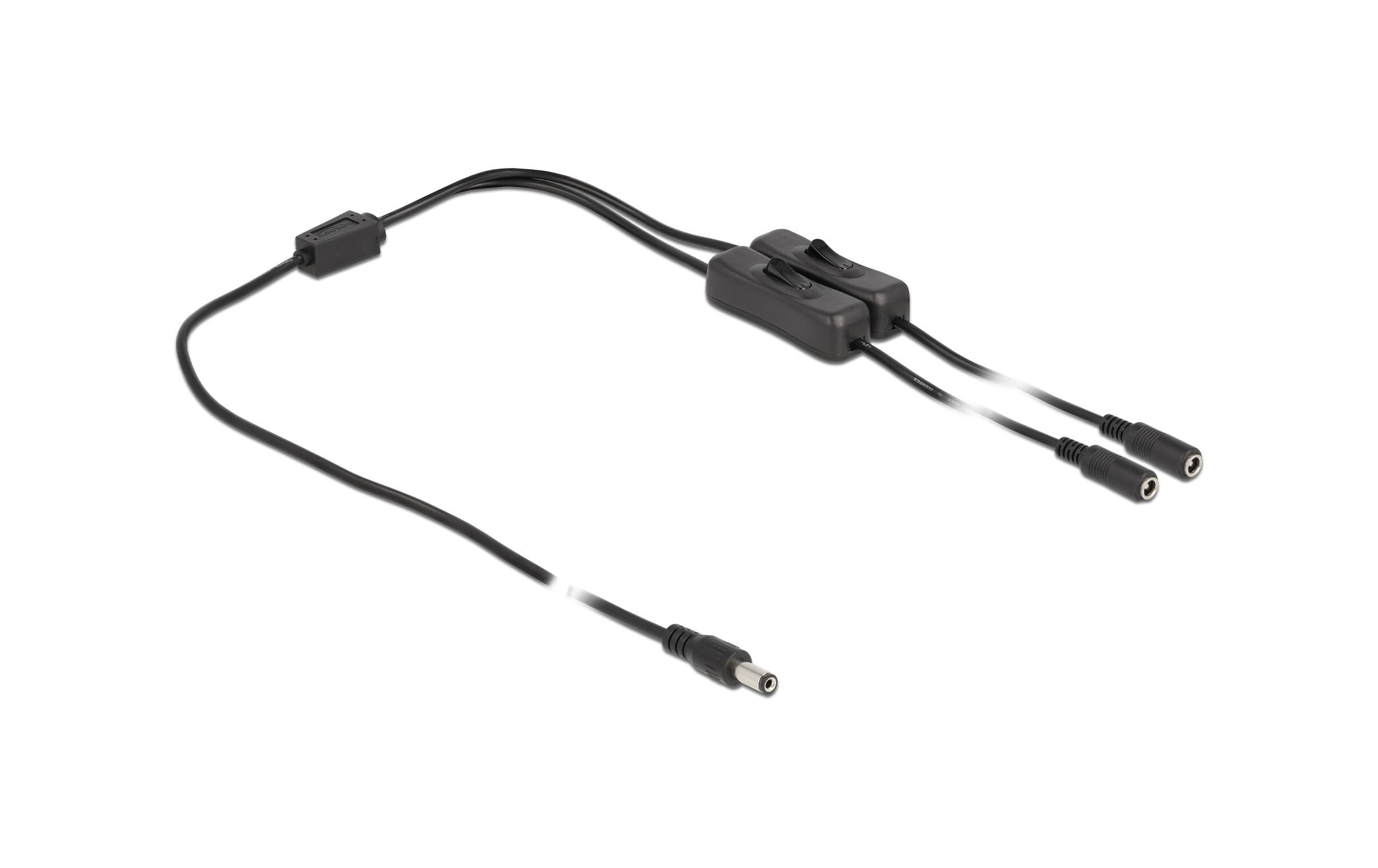 Hohlstecker Kabel DC 5.5 x 2.1 mm zu 2 x DC mit Schalter 1 mDelock Kabel DC 5.5 x 2.1 mm Stecker zu 2 x DC Buchse mit Schalter 1 m