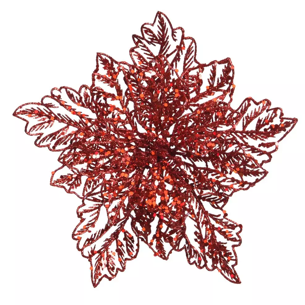 Fleur de Noël Poinsettia à paillettes (D23,5 cm) Rouge