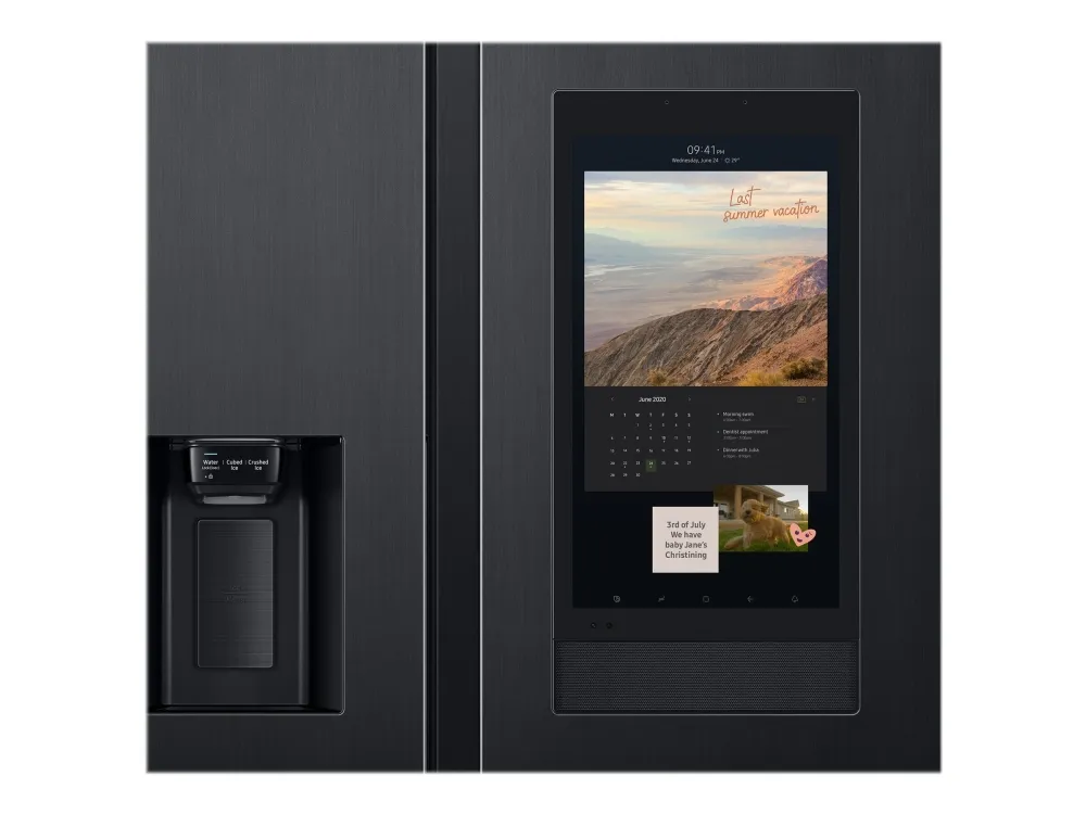 Samsung Family Hub RS6HA8891B1 - Køleskab/fryser - side-by-side med vanddispenser, isdispenser - Wi-Fi - bredde: 91.2 cm - dybde: 71.6 cm - højde: 178 cm - 614 liter - Klasse E - premium sort stål/sort