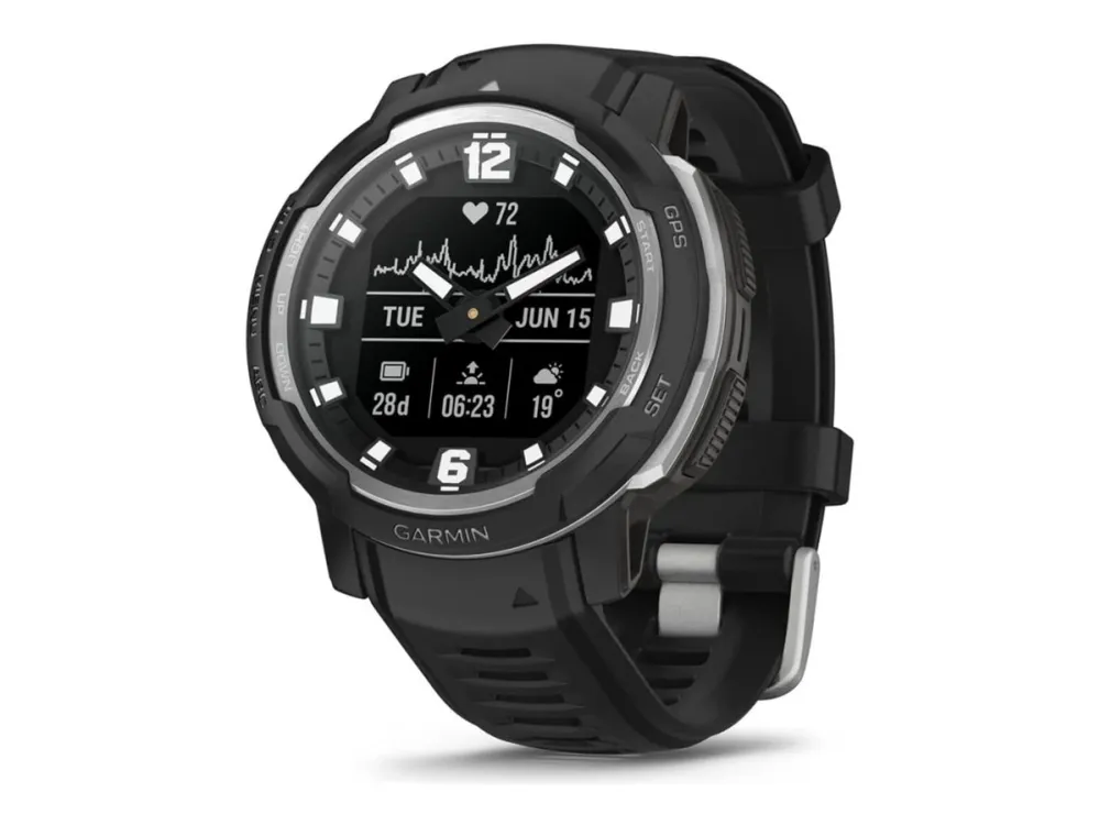 Garmin Instinct Crossover - Standard Edition - 45 mm - fiberforstærket polymer - sportsur med bånd - silikone - håndledsstørrelse: 135-230 mm - monokrom - 64 MB - Bluetooth, ANT  - 65 g - sort