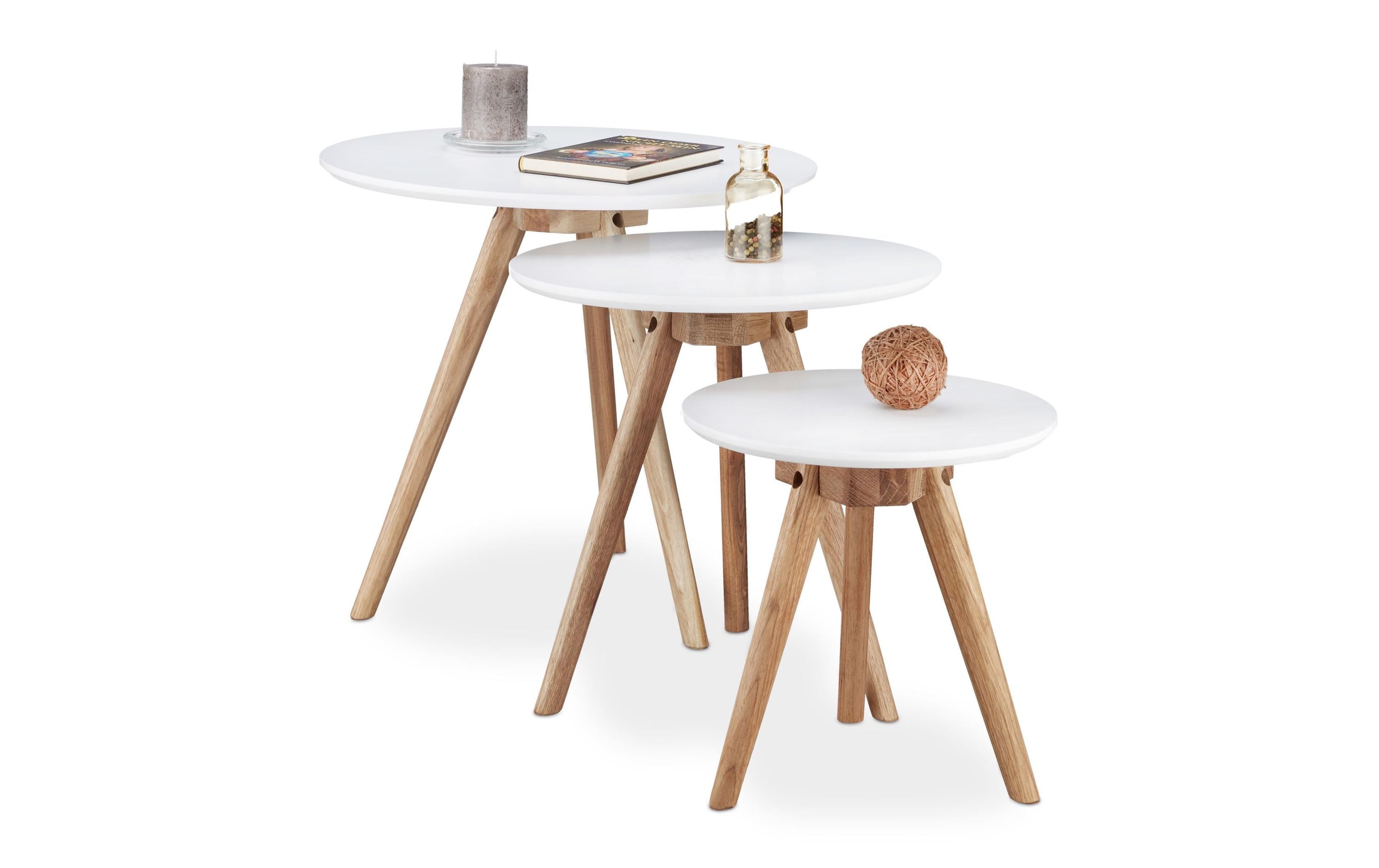 Couchtisch 3er Set, Braun/WeissTischset