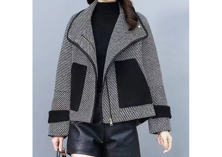 Enpheriado - Tweed jack met hoge hals en contrasterende biezen en rits
