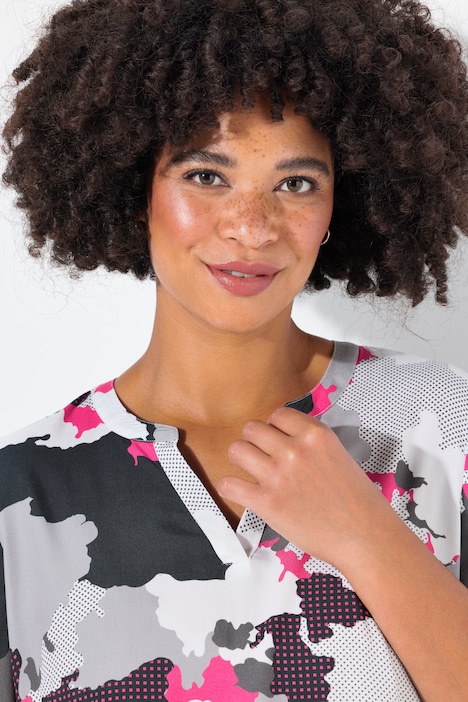 Bluse, Camouflage-Druck, Tunika-Ausschnitt