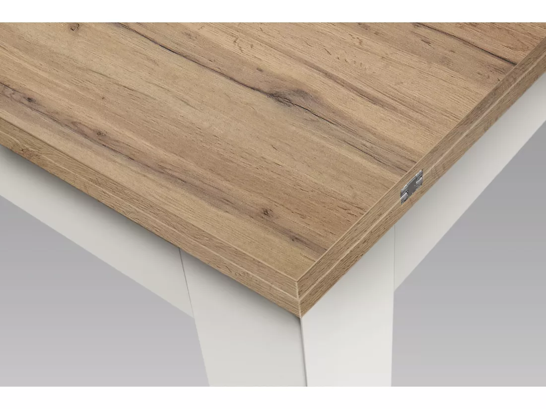 Table en bois finition chêne, base blanche extensible 90×90-180×90cm - LIPARI