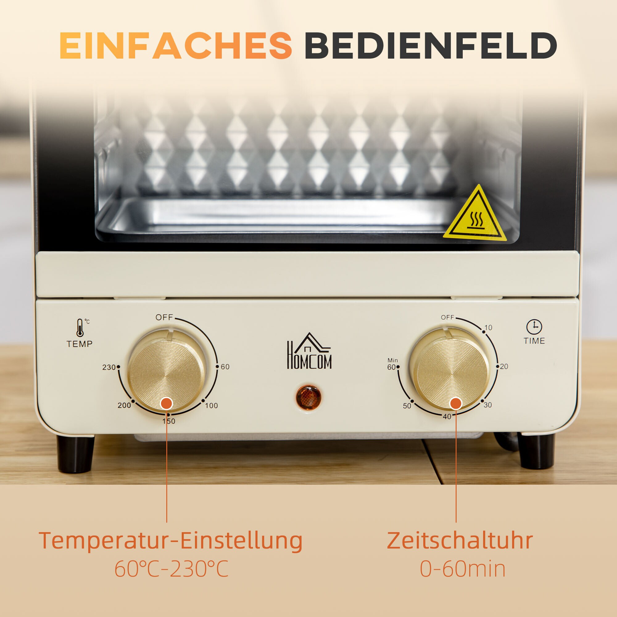 HOMCOM Minibackofen mit Auffangfach weiß 25,5L x 27,5B x 32H cm