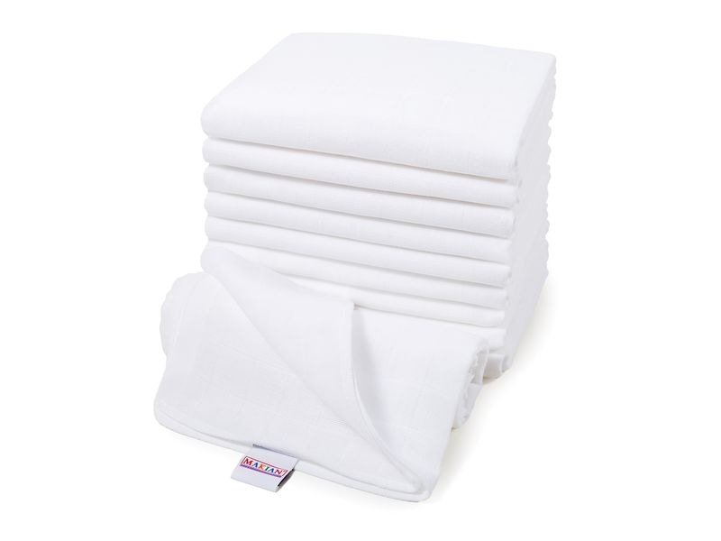 MAKIAN Mulltuch 10-er Pack 80 x 80 cm, Weiss Mullwindeln