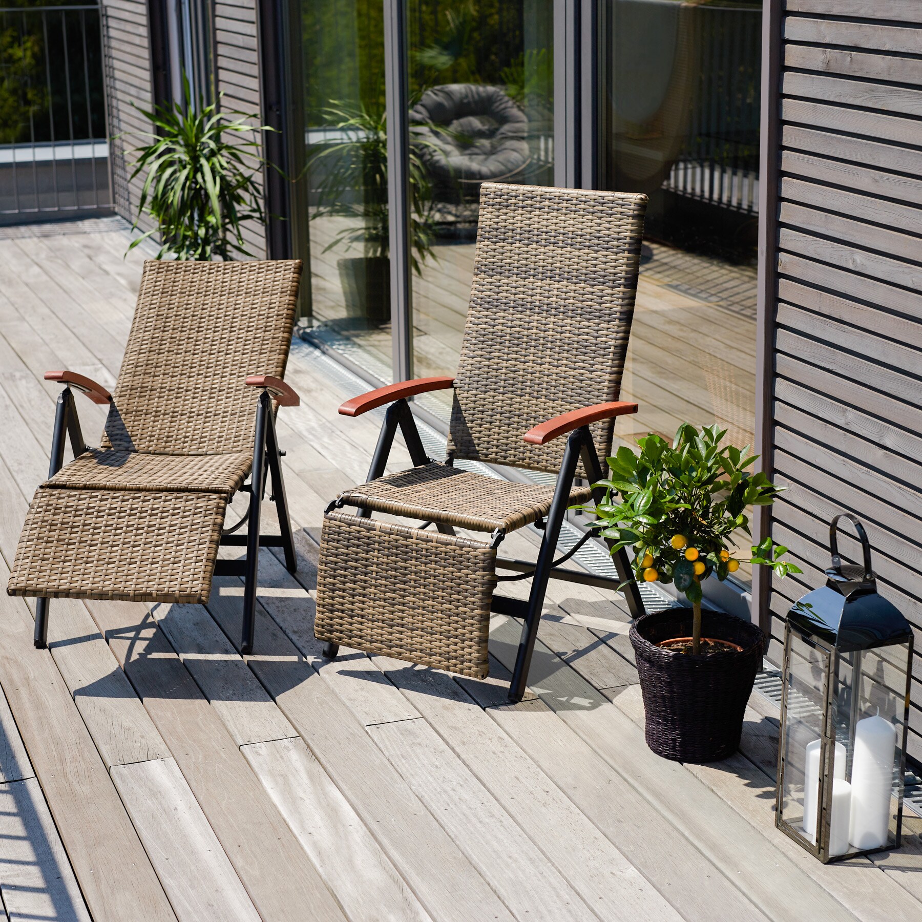 tectake® Rattanstuhl, mit Aluminiumgestell, wetterfest und UV-beständig, 58 x 77 x 113 cm