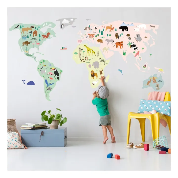 MIMI'lou Stickers Carte du monde avec animaux