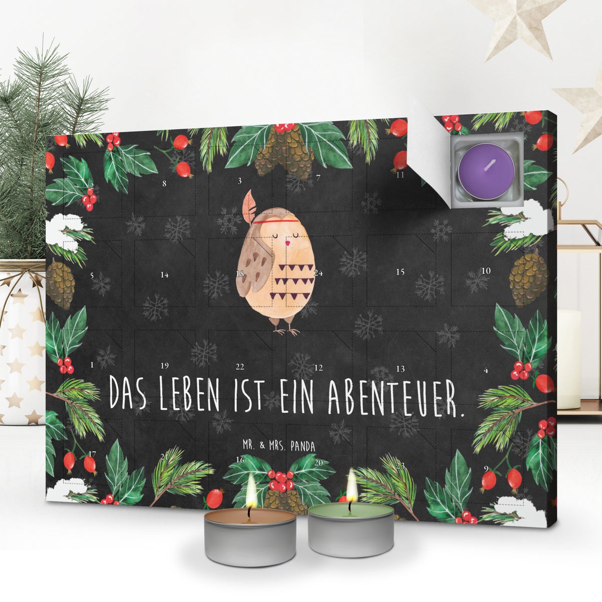 Mr. & Mrs. Panda Geurkaars Adventskalender Uilenveer Decoratie - Zwart