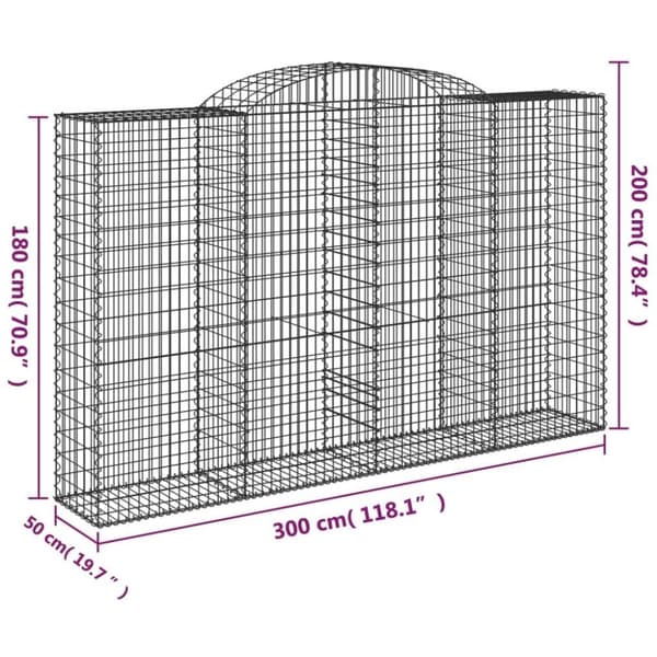 vidaXL Gabionkurver buede 4 stk 300x50x180/200 cm galvanisert jern