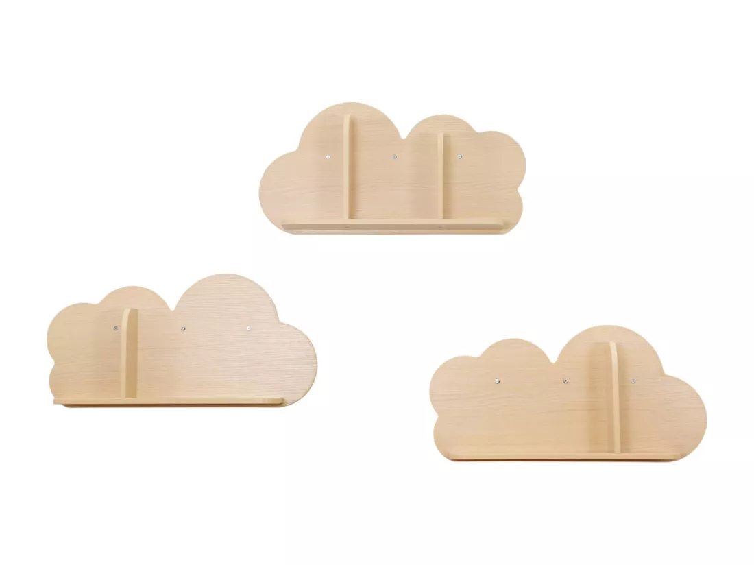 Lot de 3 étagères murales couleur naturelle nuage pour chambre enfant
