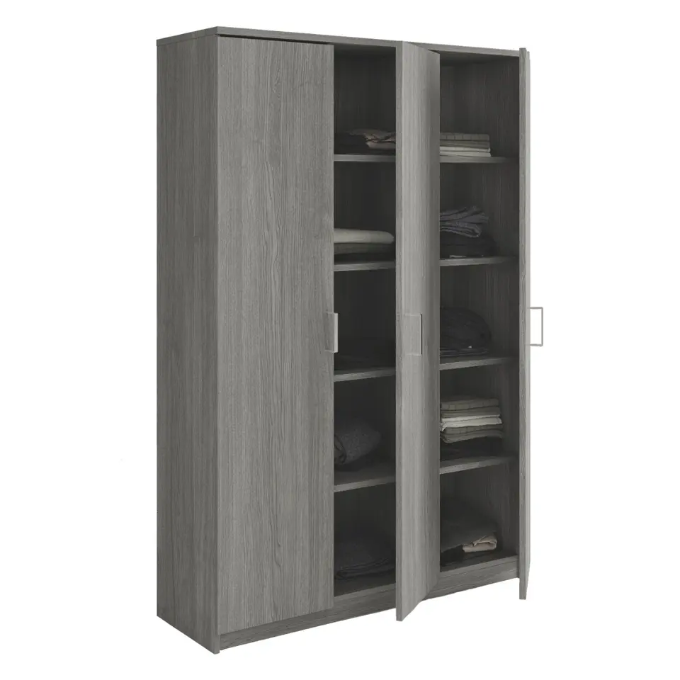 Interiax Opbergkast - Kledingkast 'Amelie' - Grijze Eik - 3 Deurs - 180x120x40cm