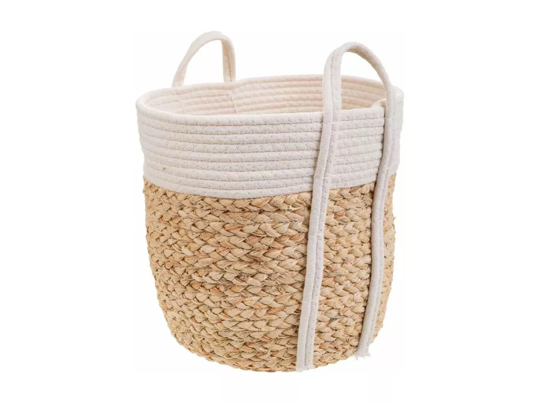 Panier blanc en corde tressée d30x30h