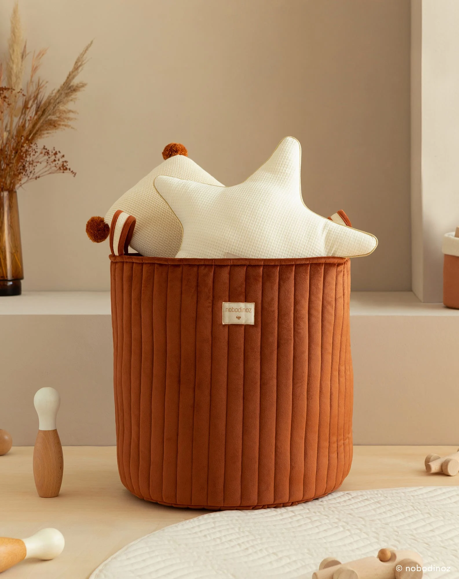 Grand panier de rangement eco-velvet | Marron