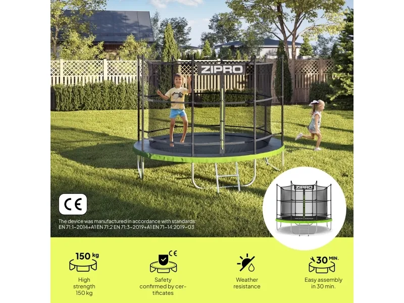 Zipro Trampolin med net og stige Ø252cm   pose til sko