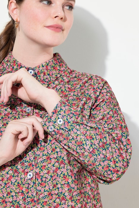 Cordbluse, floraler Druck, Hemdkragen, Langarm